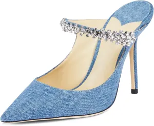 MIRAAZZURRA Women Heeled Mules Rhinestone Strappy Pointed Toe Mules Stiletto High Heels Slip On Bridal Sandals for Women