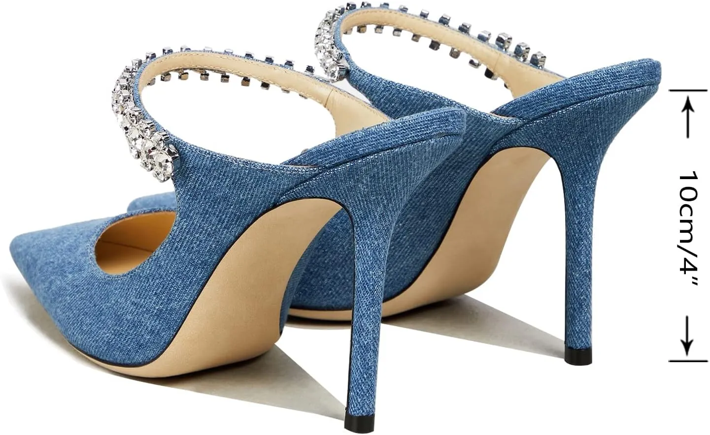 MIRAAZZURRA Women Heeled Mules Rhinestone Strappy Pointed Toe Mules Stiletto High Heels Slip On Bridal Sandals for Women
