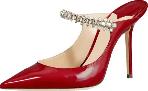 MIRAAZZURRA Women Heeled Mules Rhinestone Strappy Pointed Toe Mules Stiletto High Heels Slip On Bridal Sandals for Women