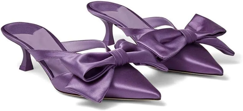 MissHeel Kitten Heels with Bow 2 inch Rhinestone Mules
