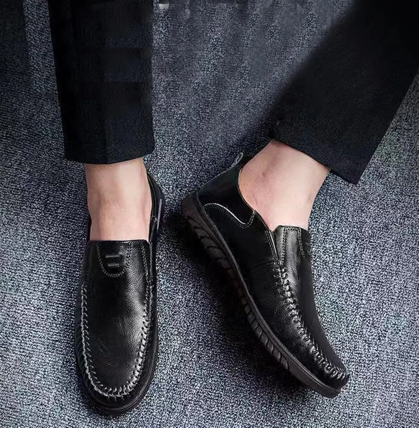 Moccasins Low Top Flat Heel Loafers for Men's Classic Business Oxfords Lightweight Slip on Soft Sole Drive Dress Shoes Comfort Lined Formal Shoes