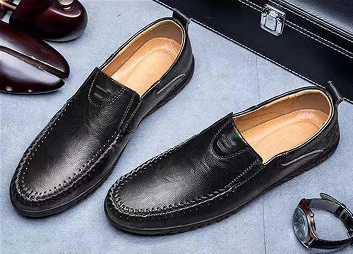 Moccasins Low Top Flat Heel Loafers for Men's Classic Business Oxfords Lightweight Slip on Soft Sole Drive Dress Shoes Comfort Lined Formal Shoes