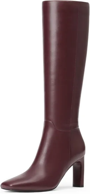 Modatope Knee High Boots for Women Square Toe Chunky Heel Long Tall Fall Boots for Women