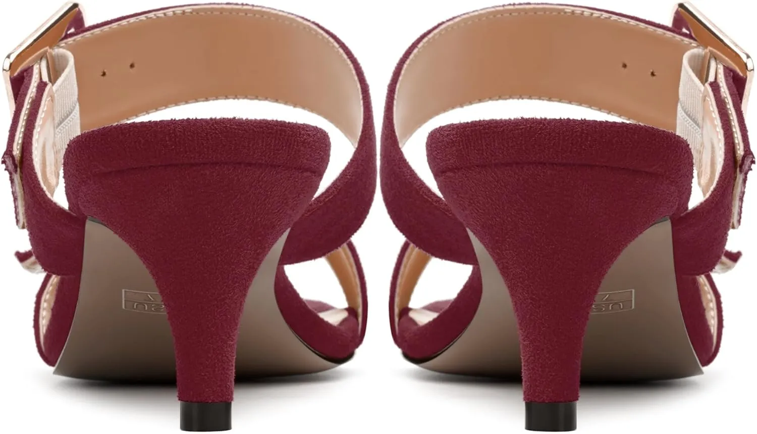 MODENCOCO Womens Kitten Heel Sandals Slip on Mules Low Heels Open Square Toe Suede Two Strap Summer Wedding Party Dressy Shoes
