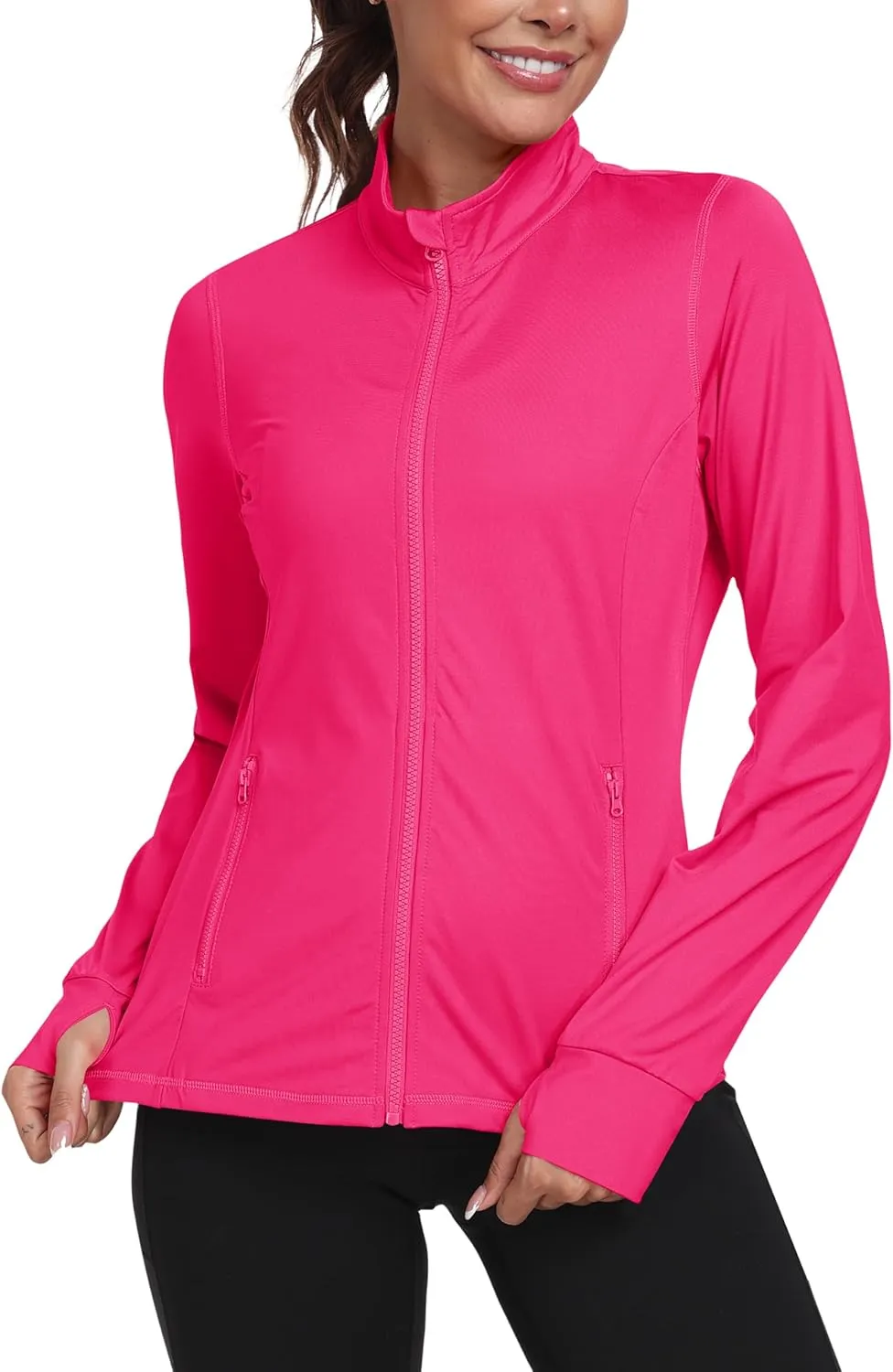 MoFiz Women's Full Zip Hiking Shirt Lightweight UPF 50  Sun Protection Running Jacket Long Sleeve Sports Outdoor Top Pockets