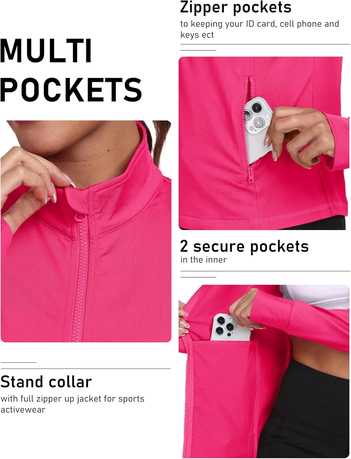 MoFiz Women's Full Zip Hiking Shirt Lightweight UPF 50  Sun Protection Running Jacket Long Sleeve Sports Outdoor Top Pockets