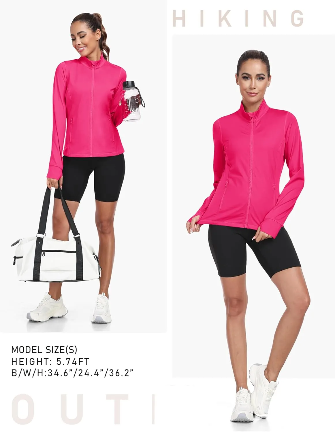 MoFiz Women's Full Zip Hiking Shirt Lightweight UPF 50  Sun Protection Running Jacket Long Sleeve Sports Outdoor Top Pockets