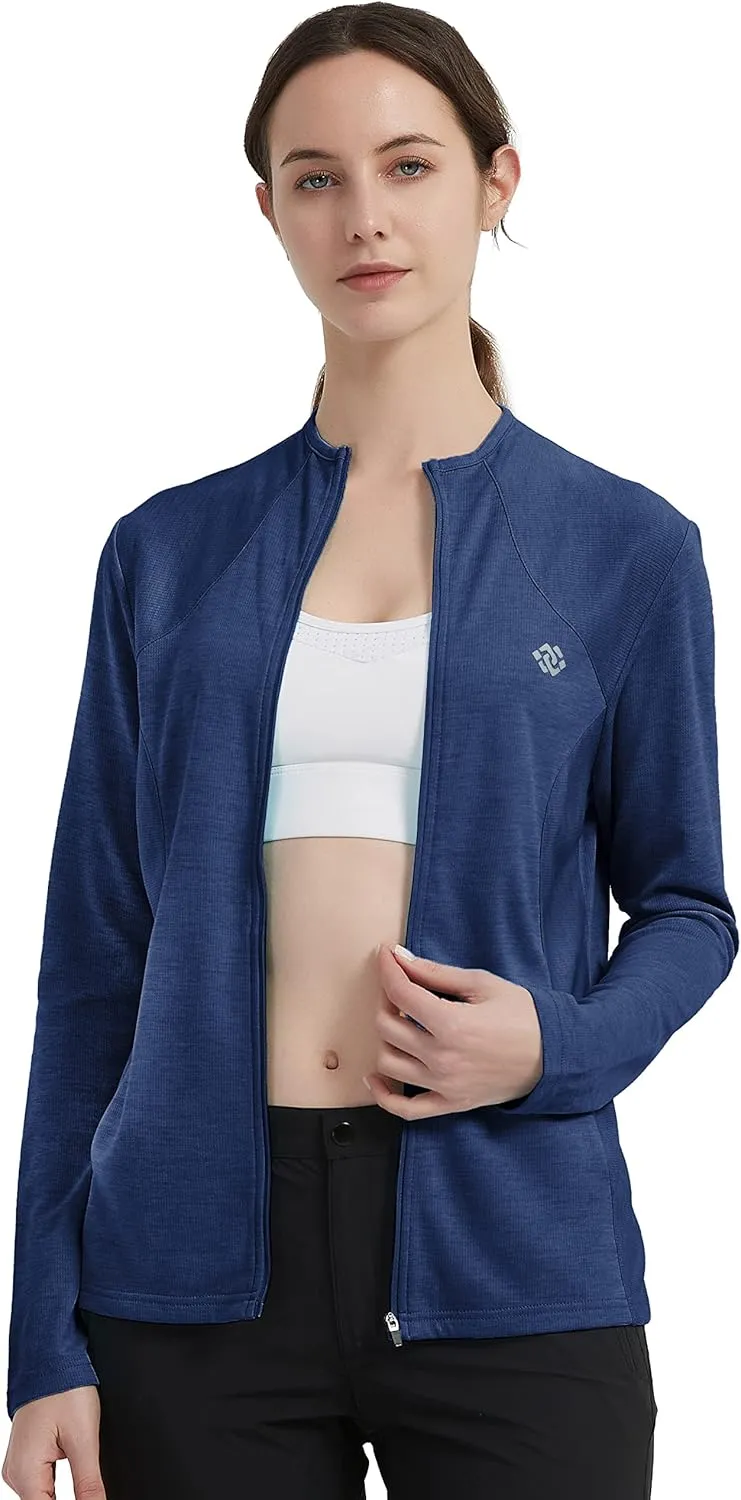 MoFiz Women's Full Zip Hiking Shirt Lightweight UPF 50  Sun Protection Running Jacket Long Sleeve Sports Outdoor Top Pockets