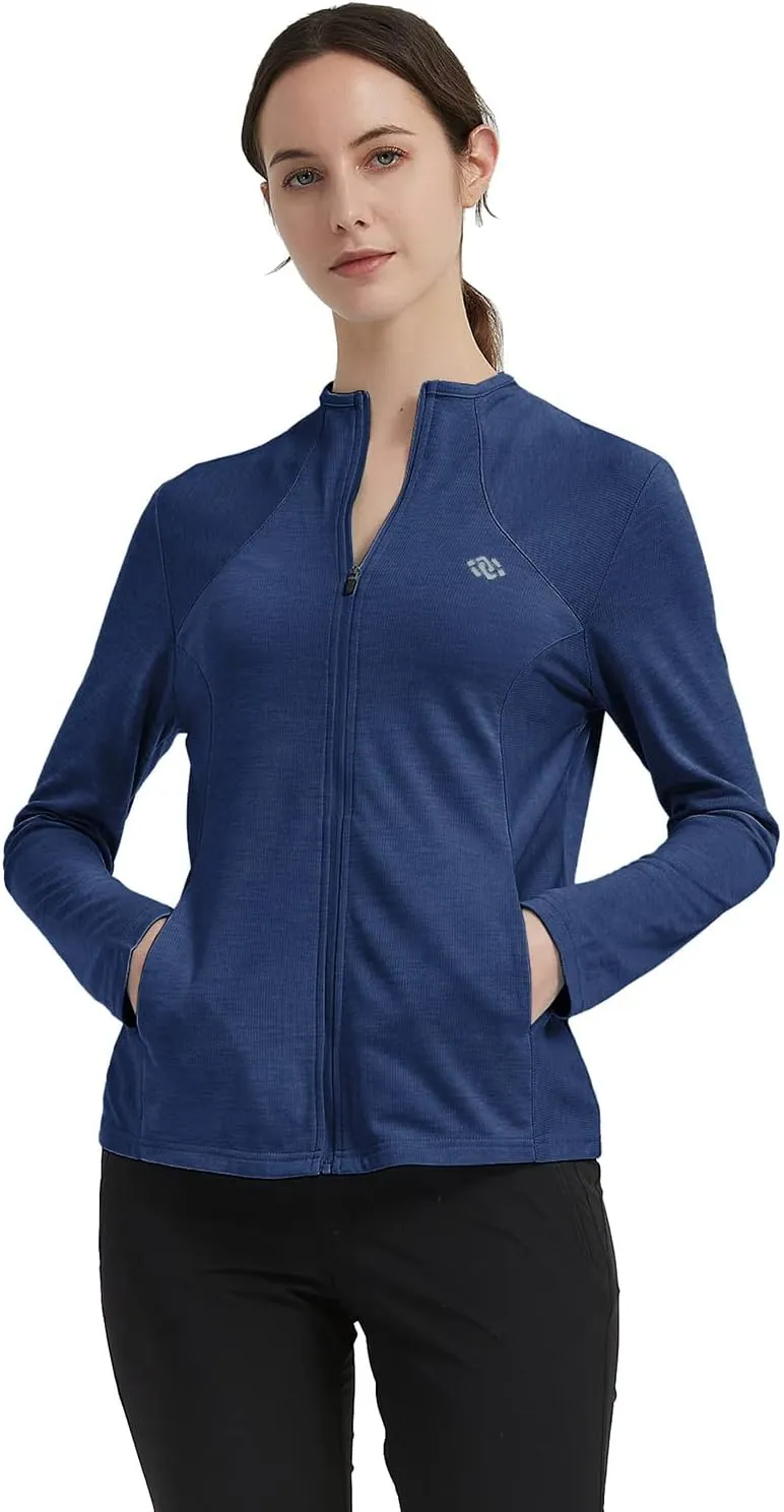 MoFiz Women's Full Zip Hiking Shirt Lightweight UPF 50  Sun Protection Running Jacket Long Sleeve Sports Outdoor Top Pockets