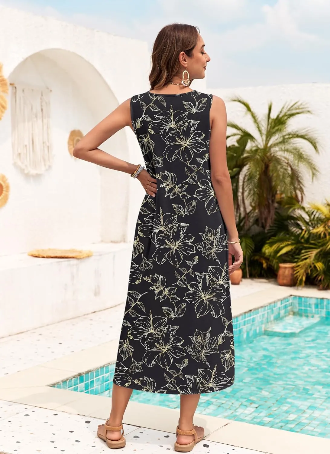 MOLERANI Women's Summer Maxi Dress 2025 Sleeveless Button Down Casual Loose Long Beach Sundress Travel Vacation Outfits