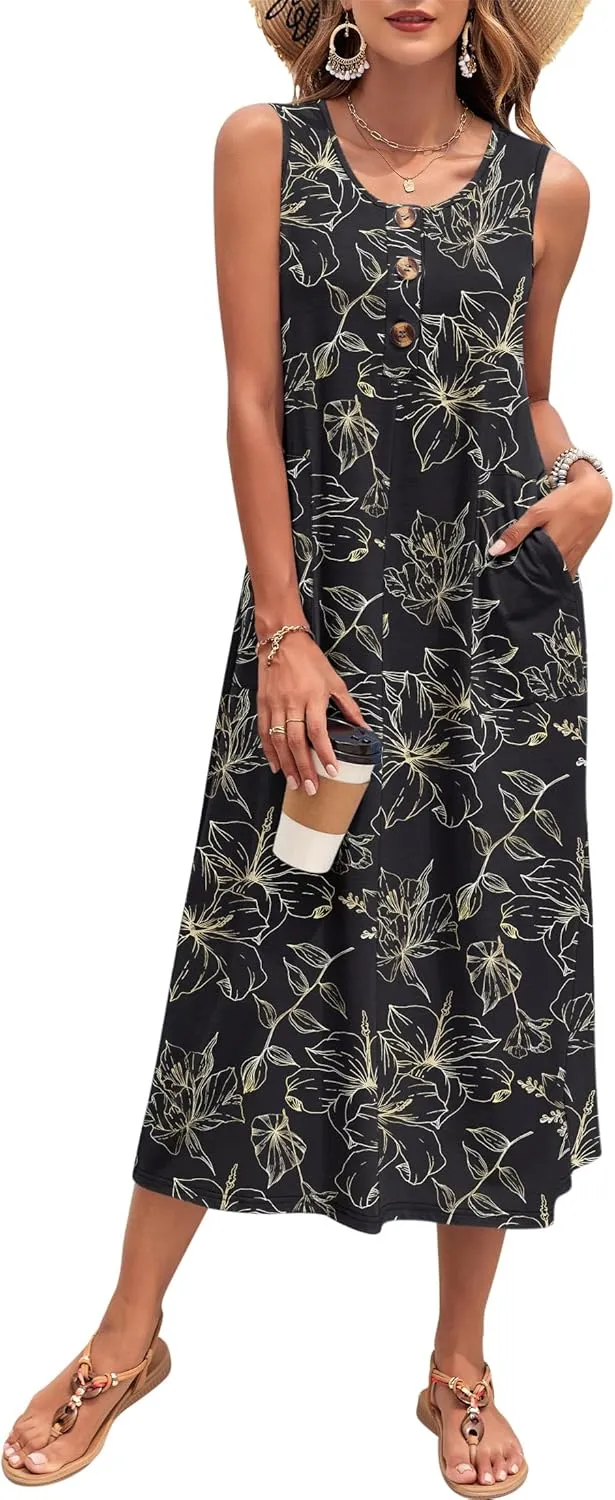 MOLERANI Women's Summer Maxi Dress 2025 Sleeveless Button Down Casual Loose Long Beach Sundress Travel Vacation Outfits