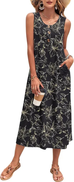 MOLERANI Women's Summer Maxi Dress 2025 Sleeveless Button Down Casual Loose Long Beach Sundress Travel Vacation Outfits