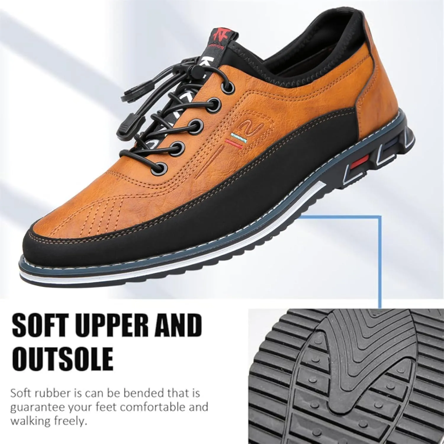 Moodeng Mens Dress Shoes Leather Causal Oxfords Lightweight Formal Business Shoes Adjustable Lacing Derby Shoes Comfortable Walking Loafers