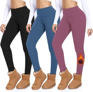 MOREFEEL 3 Pack Thermal Fleece Lined Leggings Women,High Waisted Tummy Control Warm Winter Yoga Workout Thick Pants