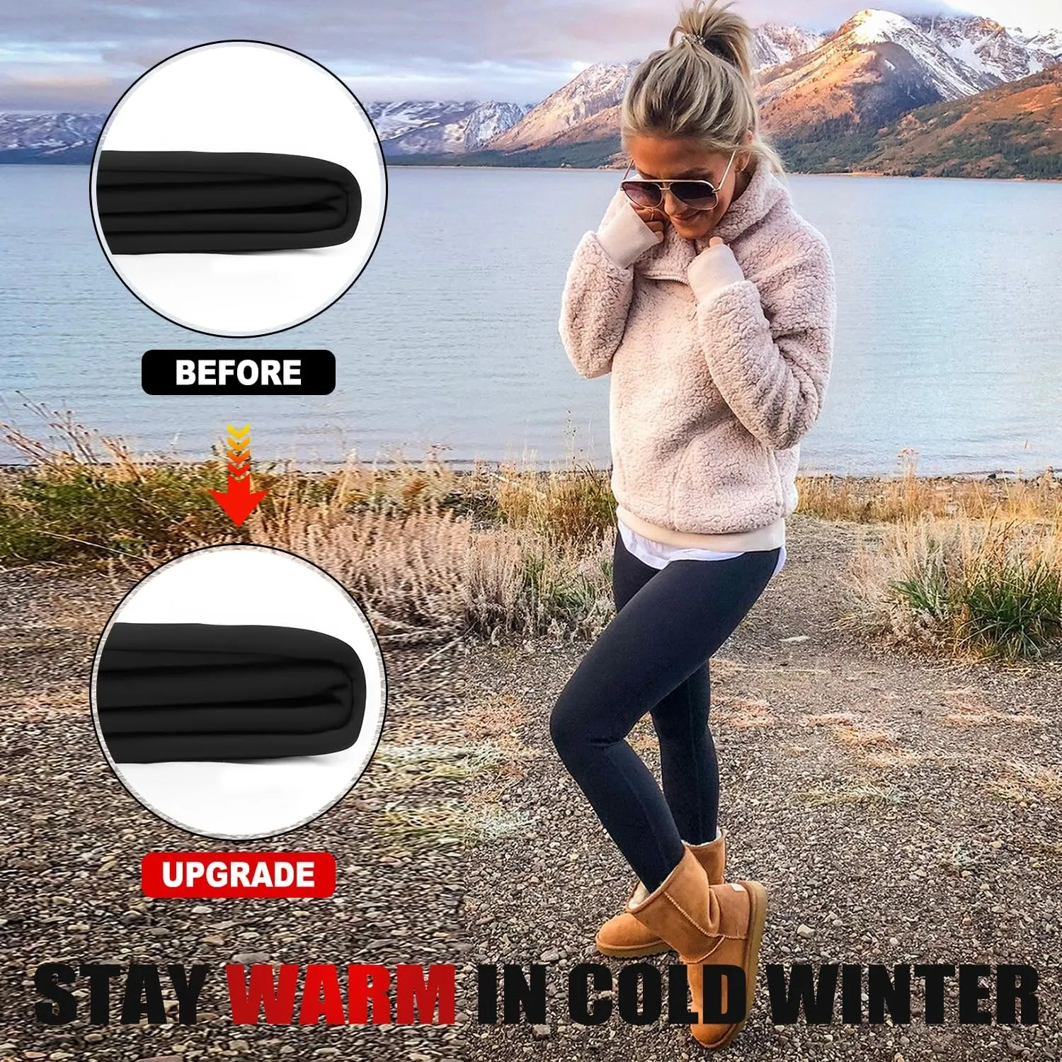 MOREFEEL 3 Pack Thermal Fleece Lined Leggings Women,High Waisted Tummy Control Warm Winter Yoga Workout Thick Pants