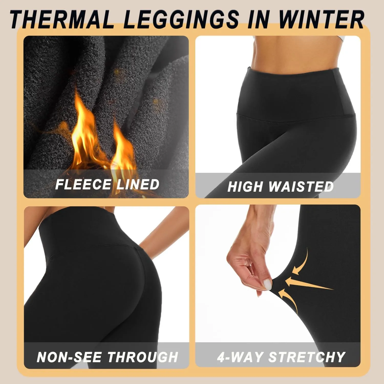 MOREFEEL 3 Pack Thermal Fleece Lined Leggings Women,High Waisted Tummy Control Warm Winter Yoga Workout Thick Pants