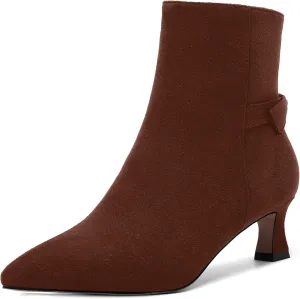 MOVINSTEPS Womens Pointed Toe Suede Zip Cold Weather Outdoor Solid Kitten Low Heel Ankle High Boots 2 Inch