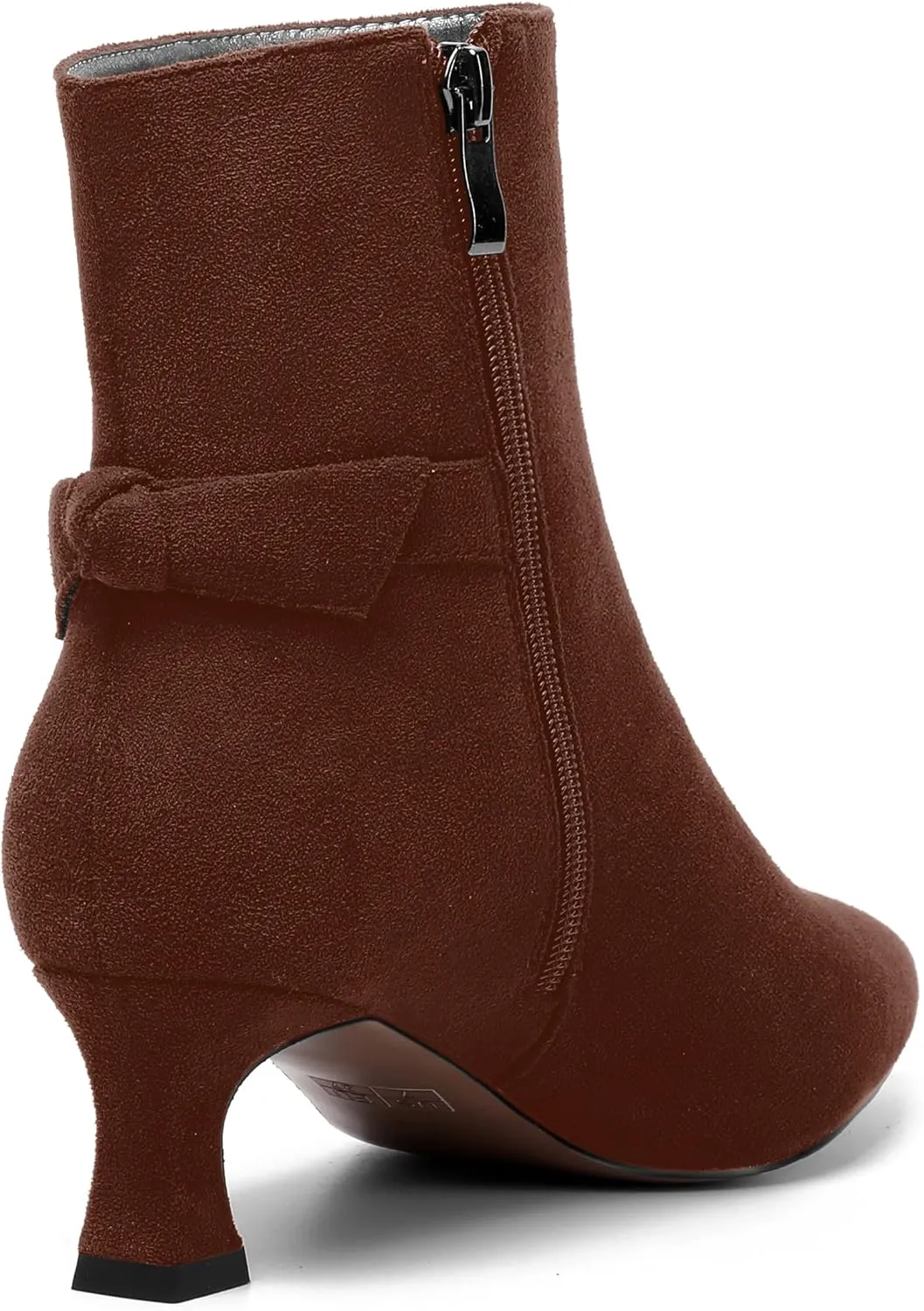 MOVINSTEPS Womens Pointed Toe Suede Zip Cold Weather Outdoor Solid Kitten Low Heel Ankle High Boots 2 Inch
