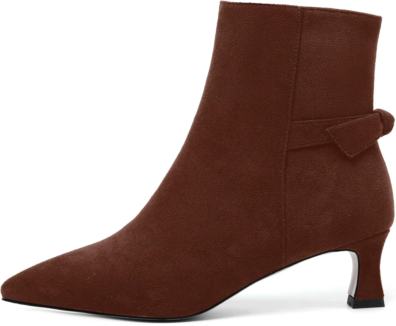 MOVINSTEPS Womens Pointed Toe Suede Zip Cold Weather Outdoor Solid Kitten Low Heel Ankle High Boots 2 Inch
