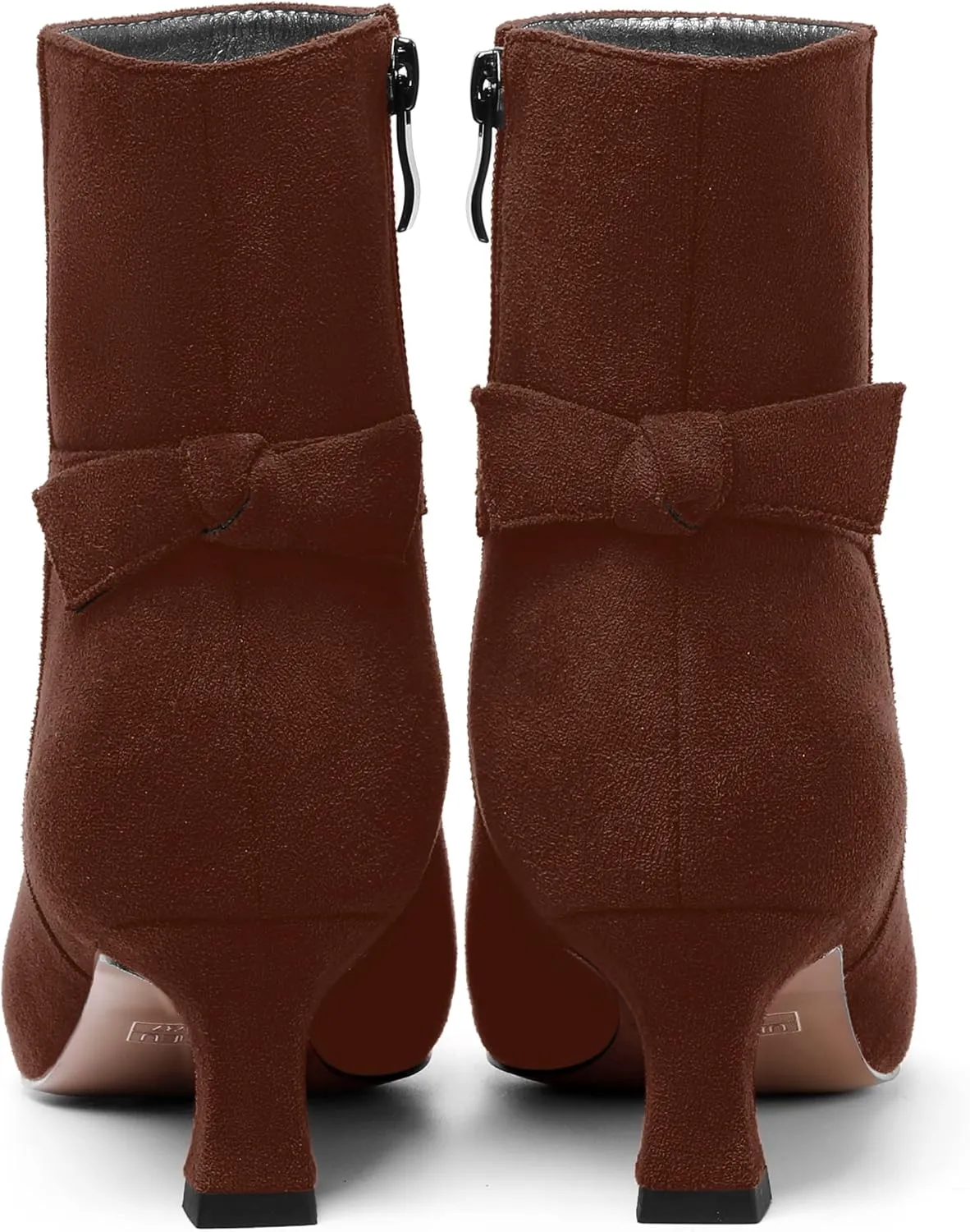 MOVINSTEPS Womens Pointed Toe Suede Zip Cold Weather Outdoor Solid Kitten Low Heel Ankle High Boots 2 Inch