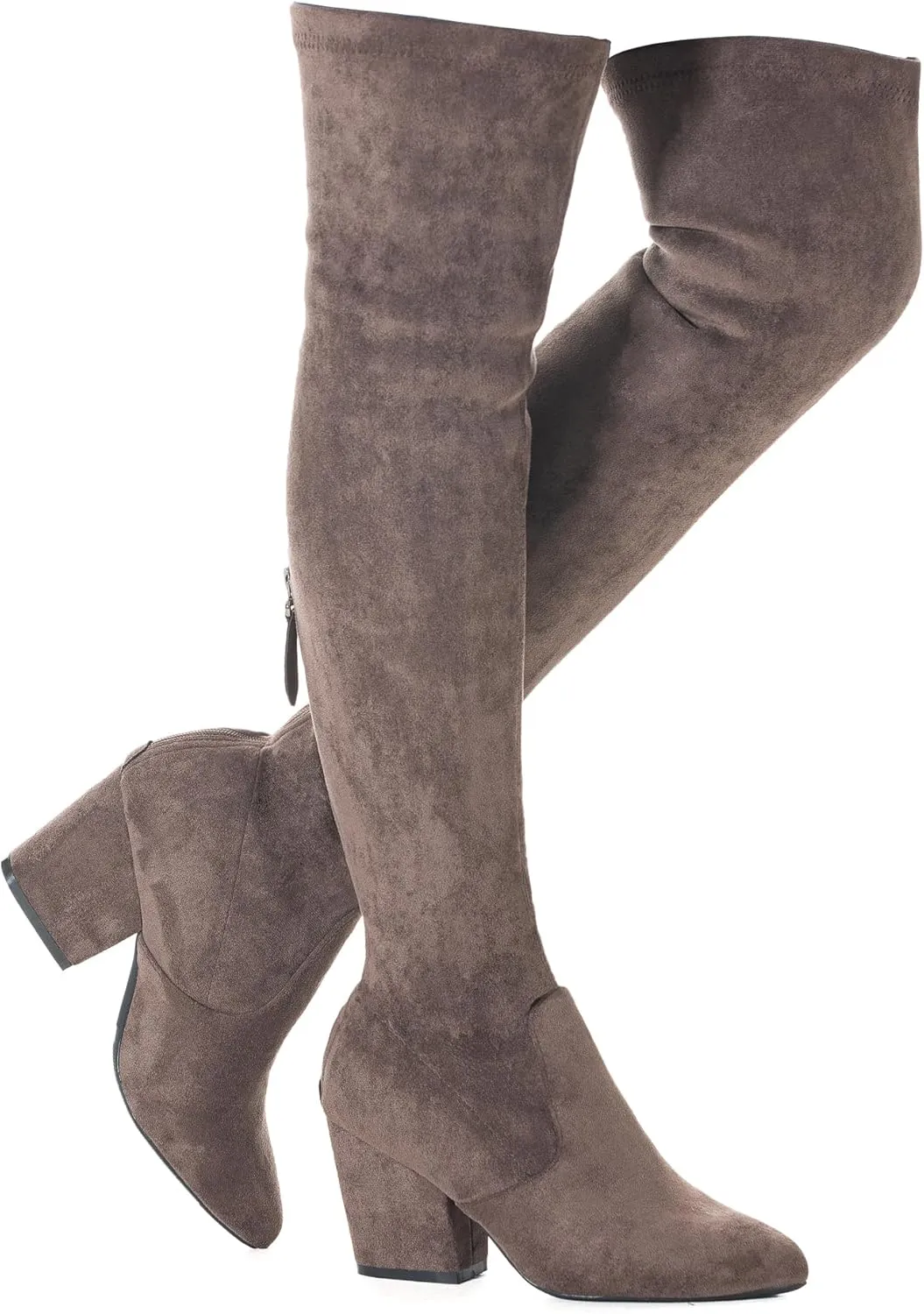 Mtzyoa Thigh High Block Heel Boot Women Pointed Toe Stretch Over The Knee Boots