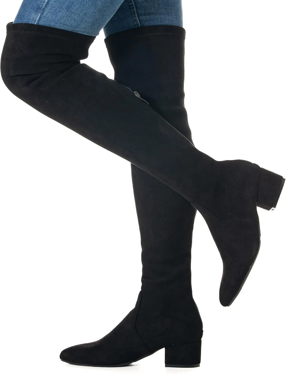 Mtzyoa Thigh High Block Heel Boot Women Pointed Toe Stretch Over The Knee Boots