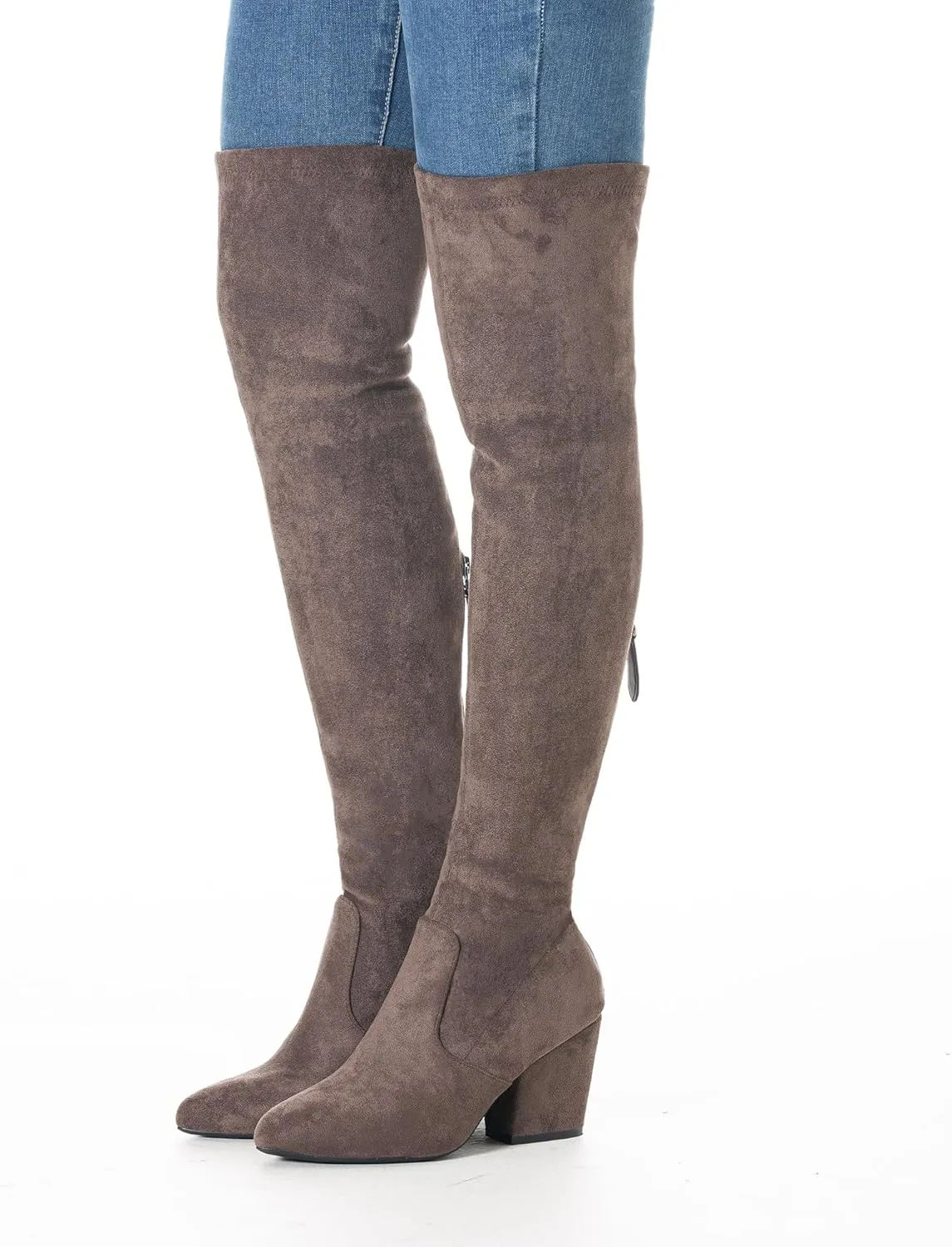 Mtzyoa Thigh High Block Heel Boot Women Pointed Toe Stretch Over The Knee Boots