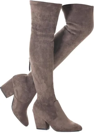 Mtzyoa Thigh High Block Heel Boot Women Pointed Toe Stretch Over The Knee Boots