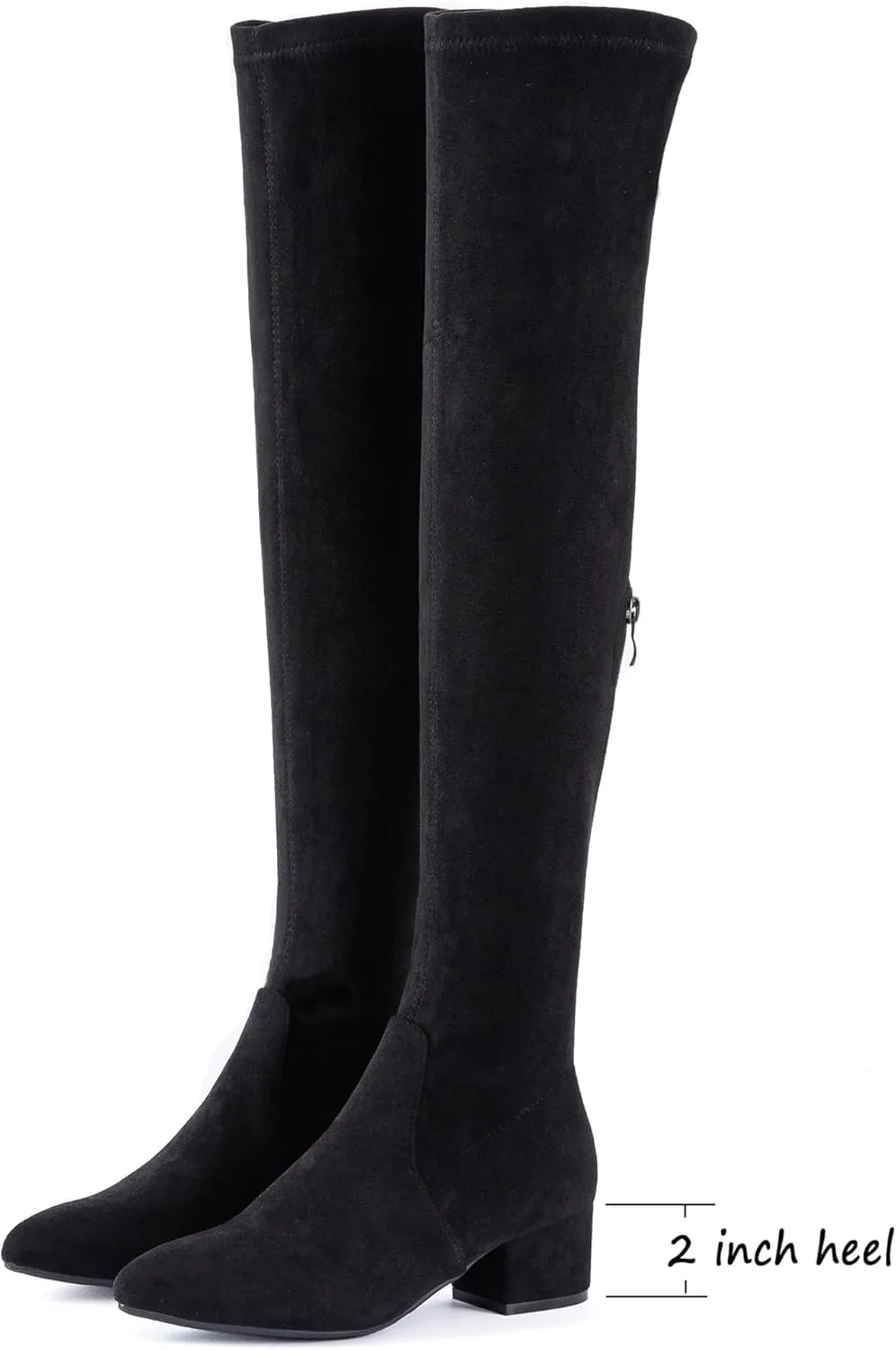 Mtzyoa Thigh High Block Heel Boot Women Pointed Toe Stretch Over The Knee Boots