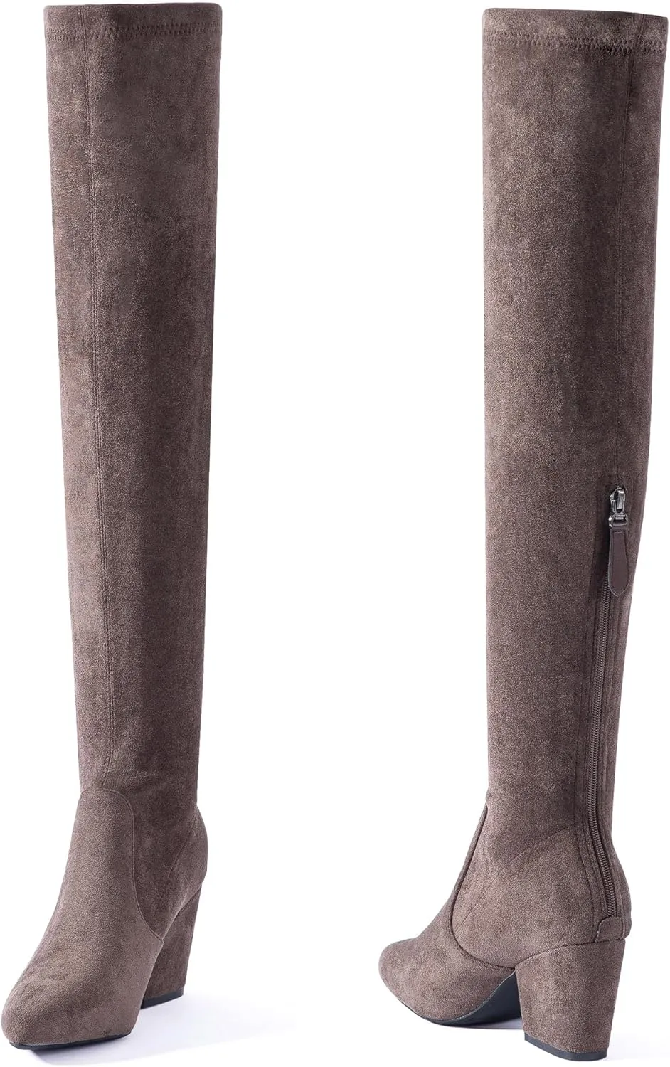 Mtzyoa Thigh High Block Heel Boot Women Pointed Toe Stretch Over The Knee Boots