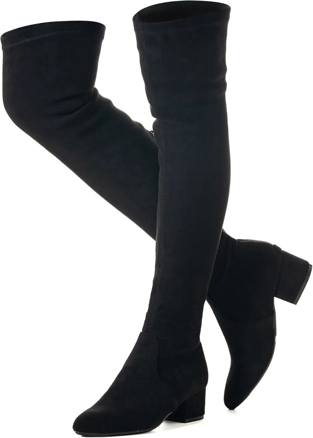 Mtzyoa Thigh High Block Heel Boot Women Pointed Toe Stretch Over The Knee Boots