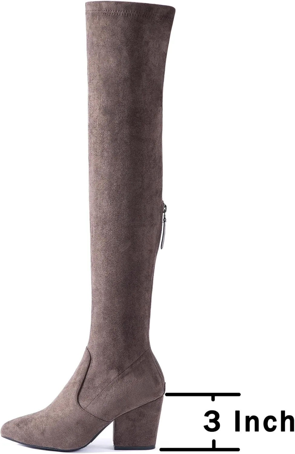 Mtzyoa Thigh High Block Heel Boot Women Pointed Toe Stretch Over The Knee Boots