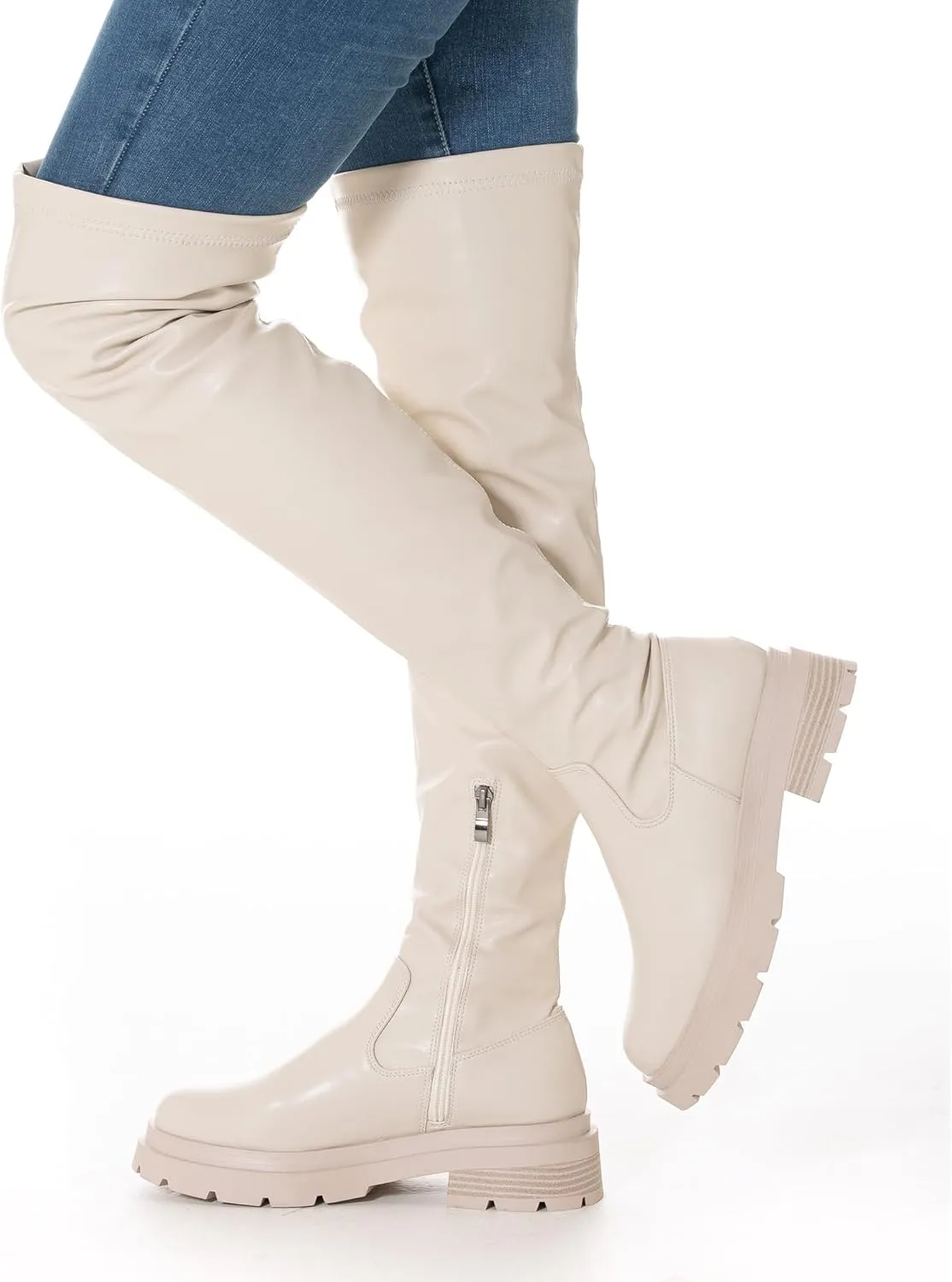 Mtzyoa Women Over The Knee Boots Platform Thigh High Suede OTK Long Winter Fall Block Casual Above Knee Ladies Boots