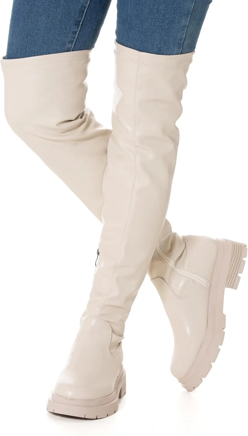 Mtzyoa Women Over The Knee Boots Platform Thigh High Suede OTK Long Winter Fall Block Casual Above Knee Ladies Boots