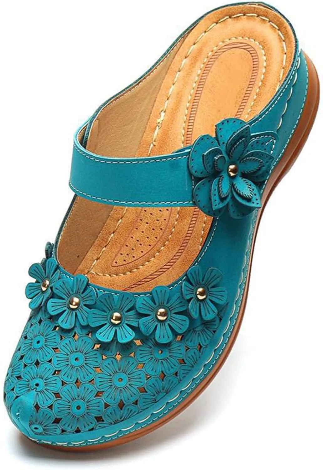 Mules for Women Wedge Sandals Comfortable Dressy Summer Closed Toe Casual Slip On Shoes with Adjustable Hook Loop Heel Sandal Mule Clogs Low Orthopedic Round Head Anti-Slip Soft Bottom Footwear