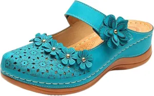 Mules for Women Wedge Sandals Comfortable Dressy Summer Closed Toe Casual Slip On Shoes with Adjustable Hook Loop Heel Sandal Mule Clogs Low Orthopedic Round Head Anti-Slip Soft Bottom Footwear