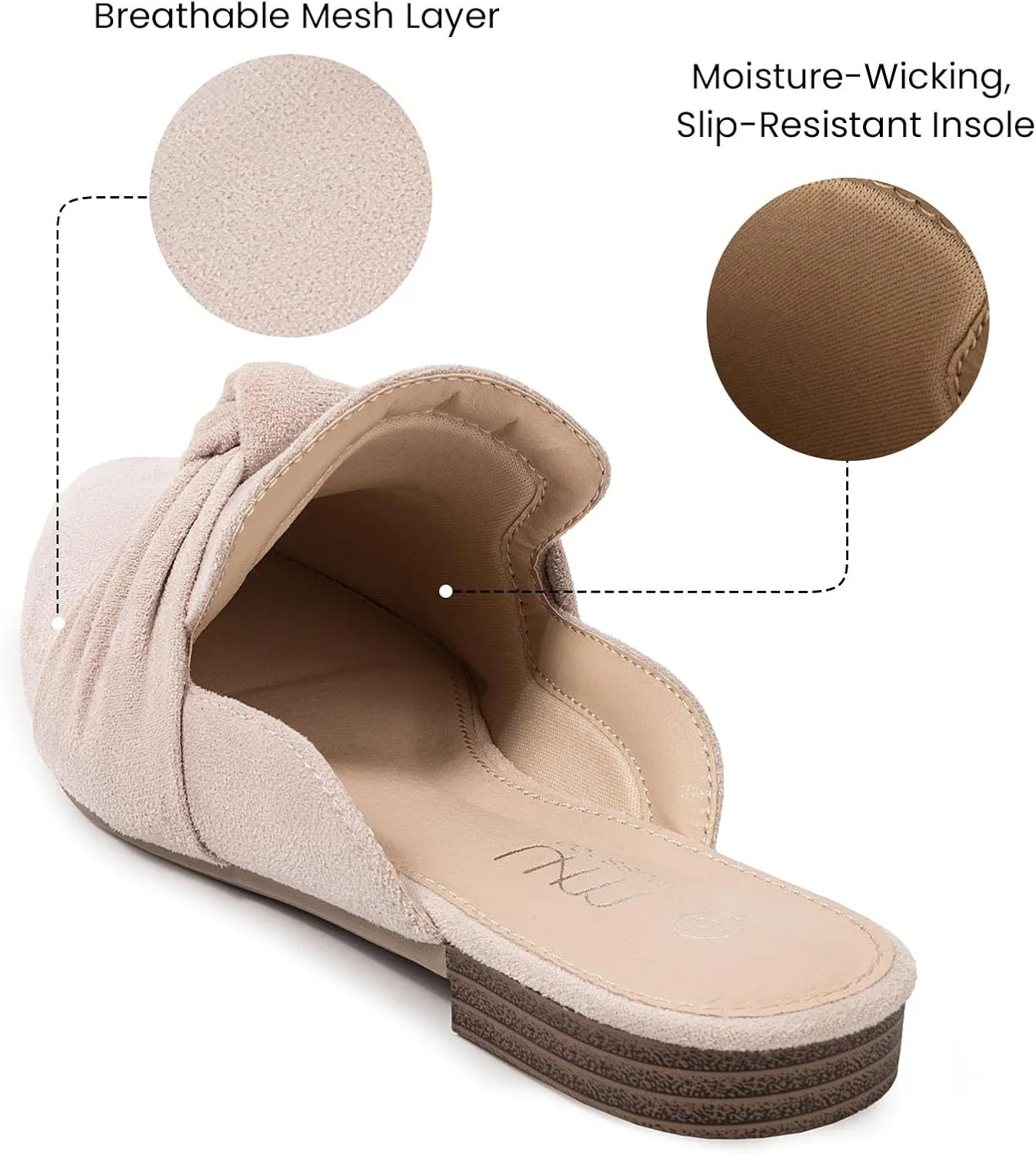 MUSSHOE Mules for Women Flats Comfortable Pointed Toe Slip on Women Mules Flats…