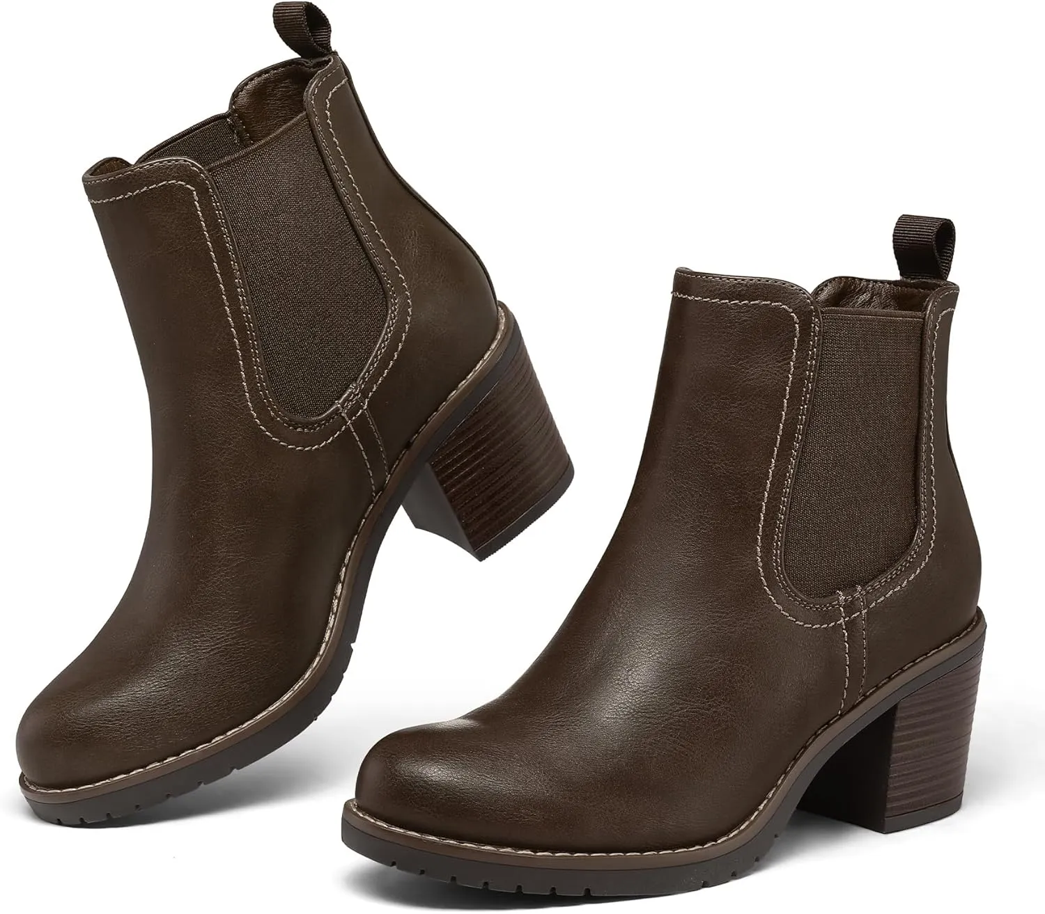 mysoft Women's Ankle Chelsea Boots Slip On Low Chunky Stacked Heel Booties