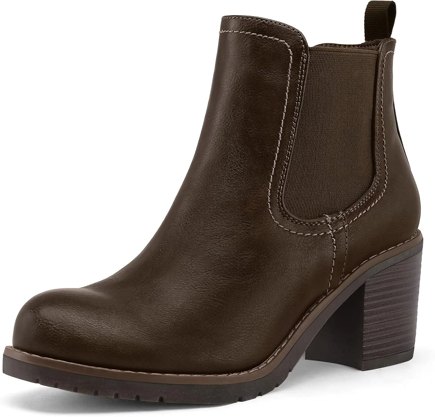 mysoft Women's Ankle Chelsea Boots Slip On Low Chunky Stacked Heel Booties