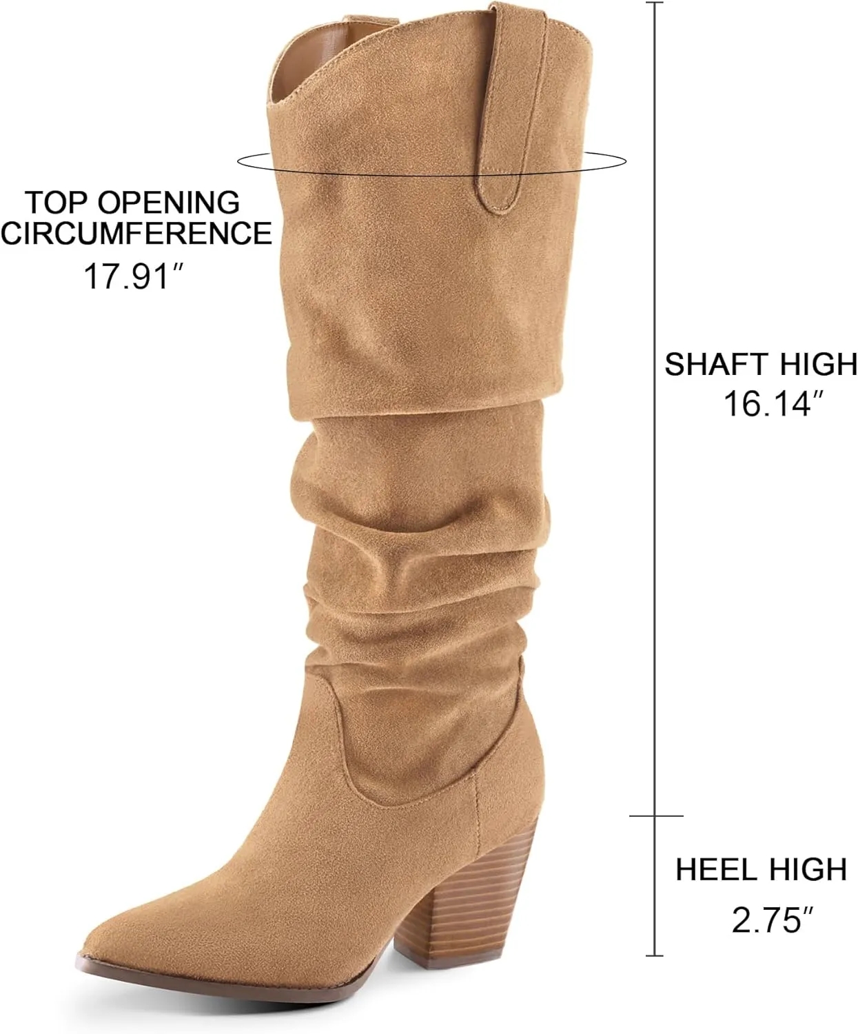 mysoft Women's Cowboy Knee-High Boots Pointed Toe Mid Chunky Heel Pull On Slouchy Boots with Zippers
