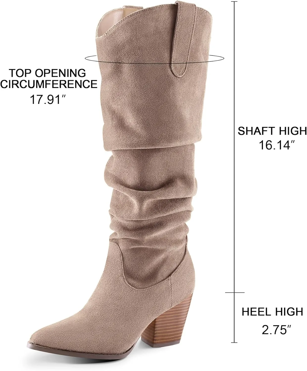 mysoft Women's Cowboy Knee-High Boots Pointed Toe Mid Chunky Heel Pull On Slouchy Boots with Zippers