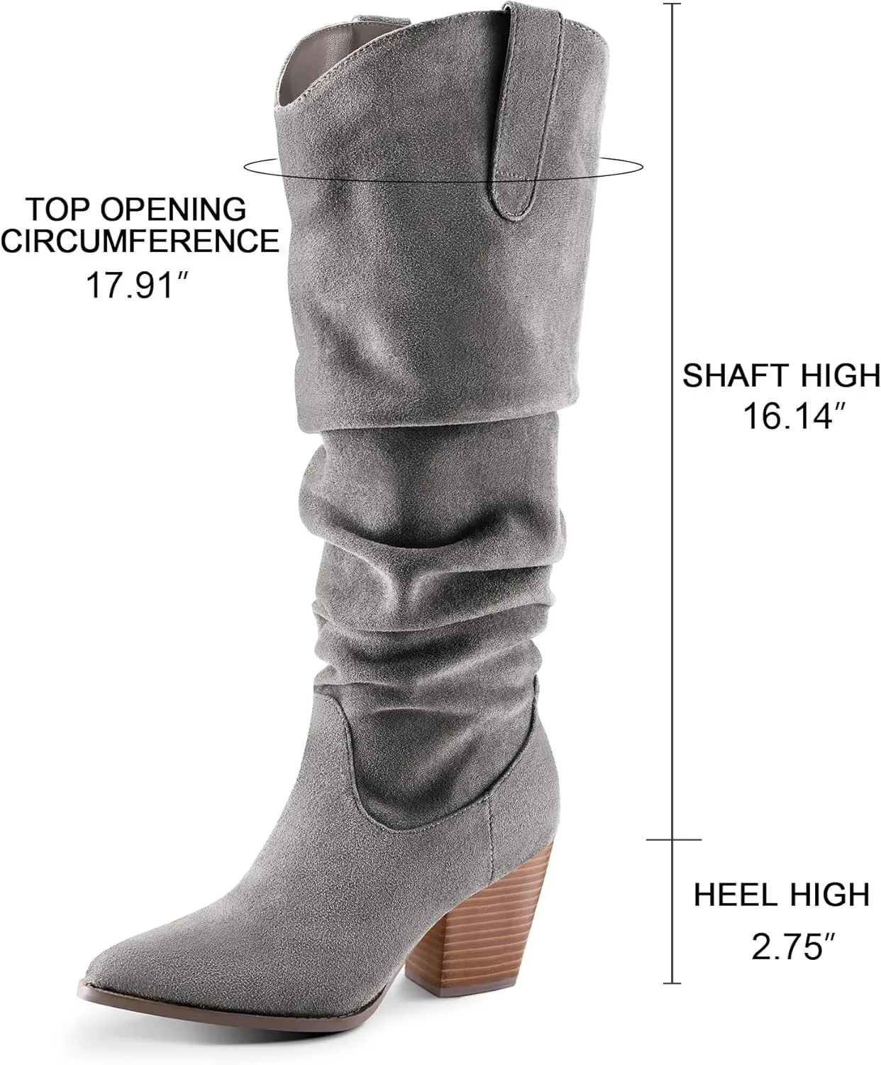 mysoft Women's Cowboy Knee-High Boots Pointed Toe Mid Chunky Heel Pull On Slouchy Boots with Zippers