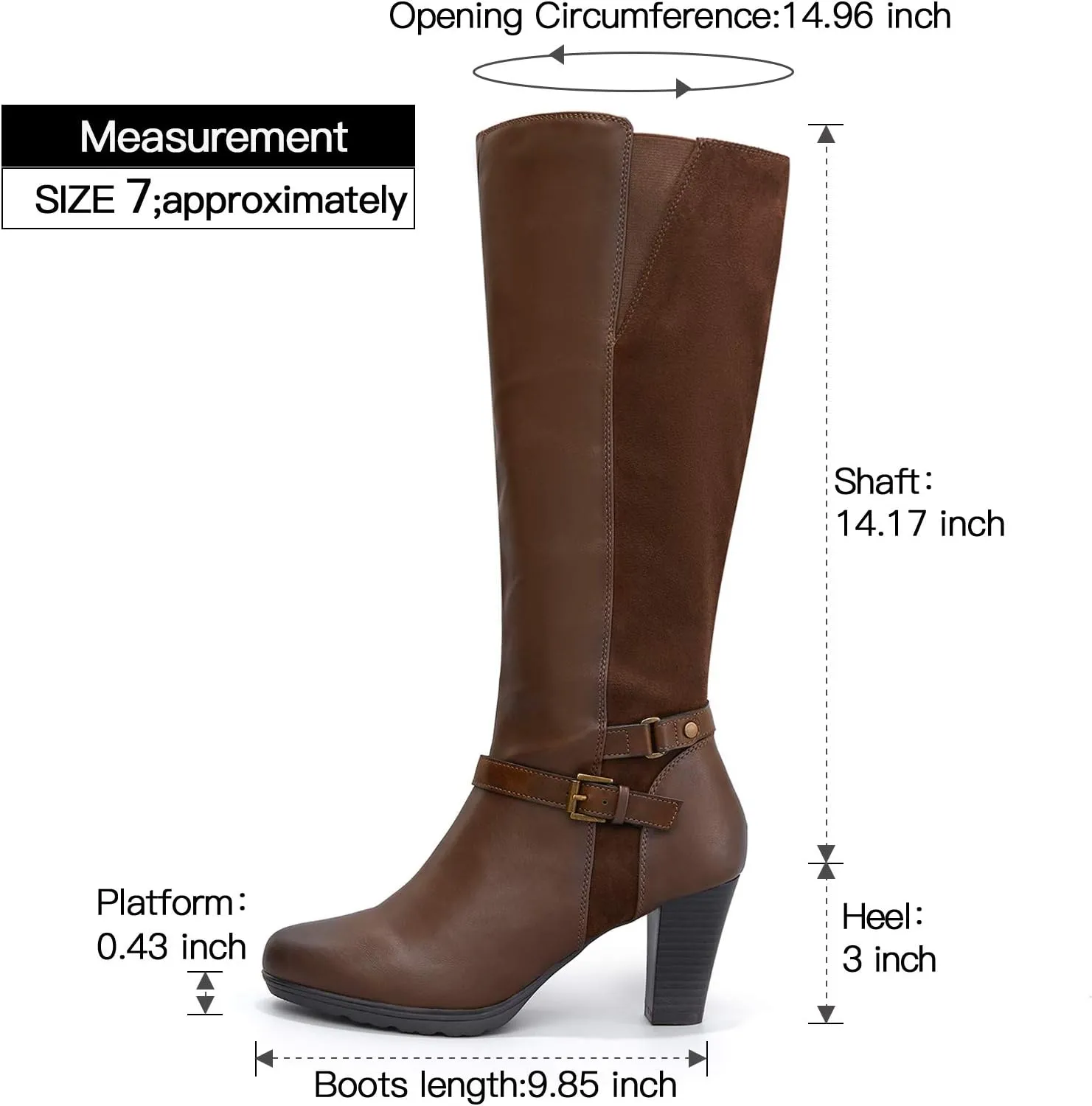 mysoft Women's Knee High Boots Chunky Heel Boots with Zipper