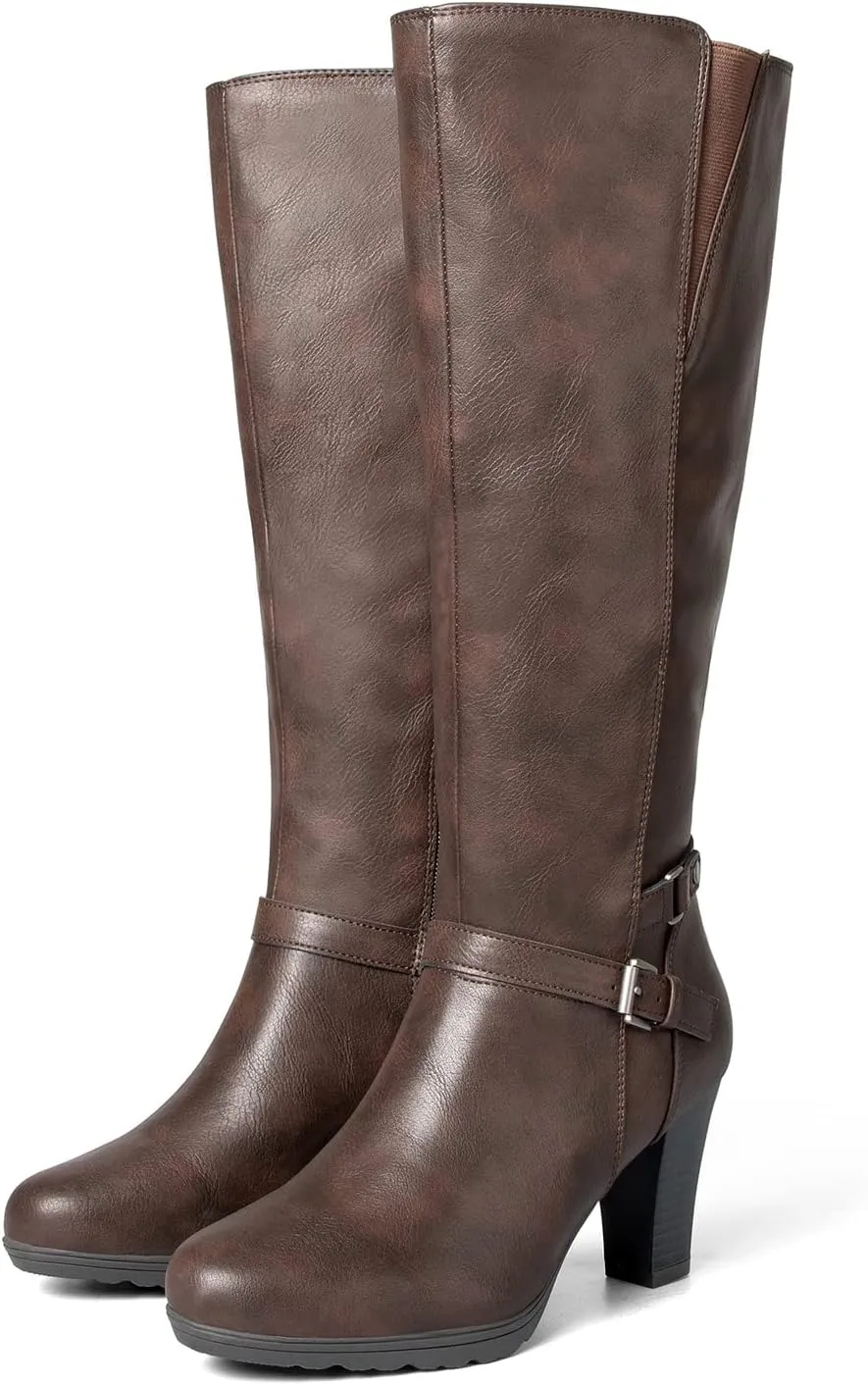 mysoft Women's Knee High Boots Chunky Heel Boots with Zipper