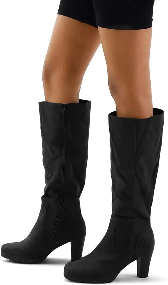 mysoft Women's Knee High Boots Chunky Heel Boots with Zipper