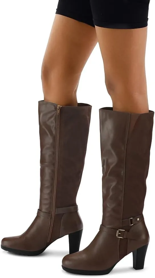 mysoft Women's Knee High Boots Chunky Heel Boots with Zipper