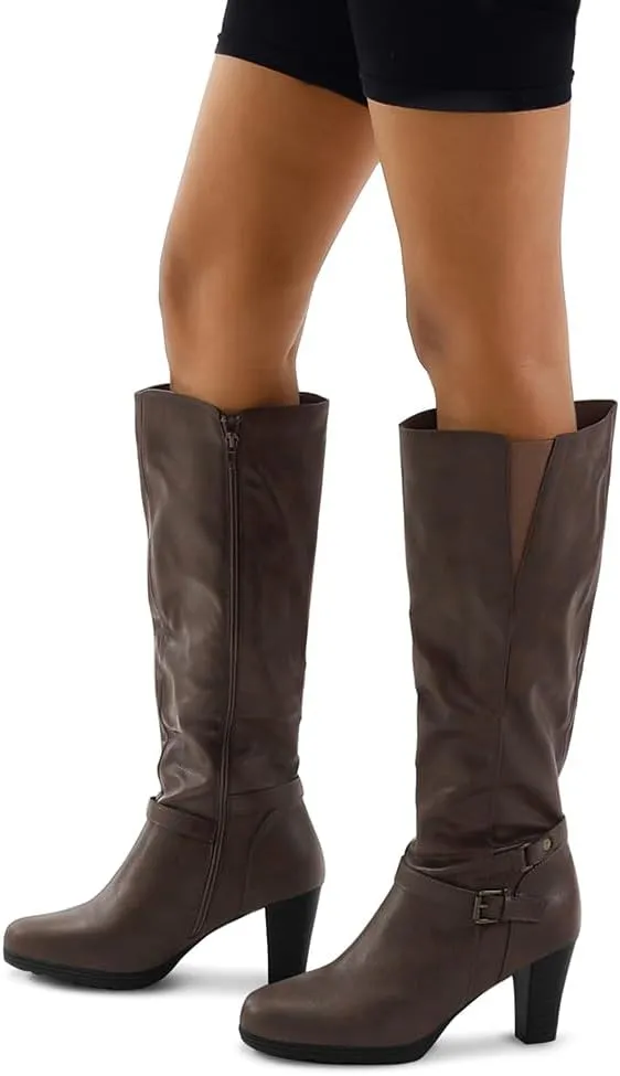 mysoft Women's Knee High Boots Chunky Heel Boots with Zipper