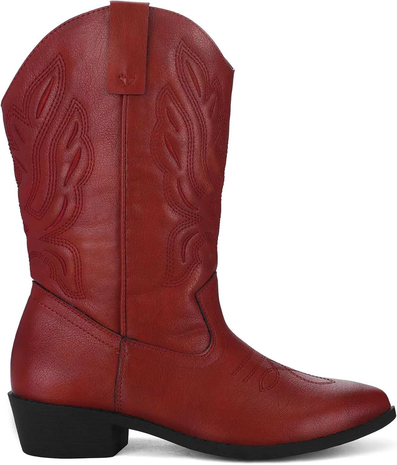 mysoft Women's Wide Calf Cowboy Boots Pull-On Mid-Calf Embroidered Pointed Toe Retro Western Boots