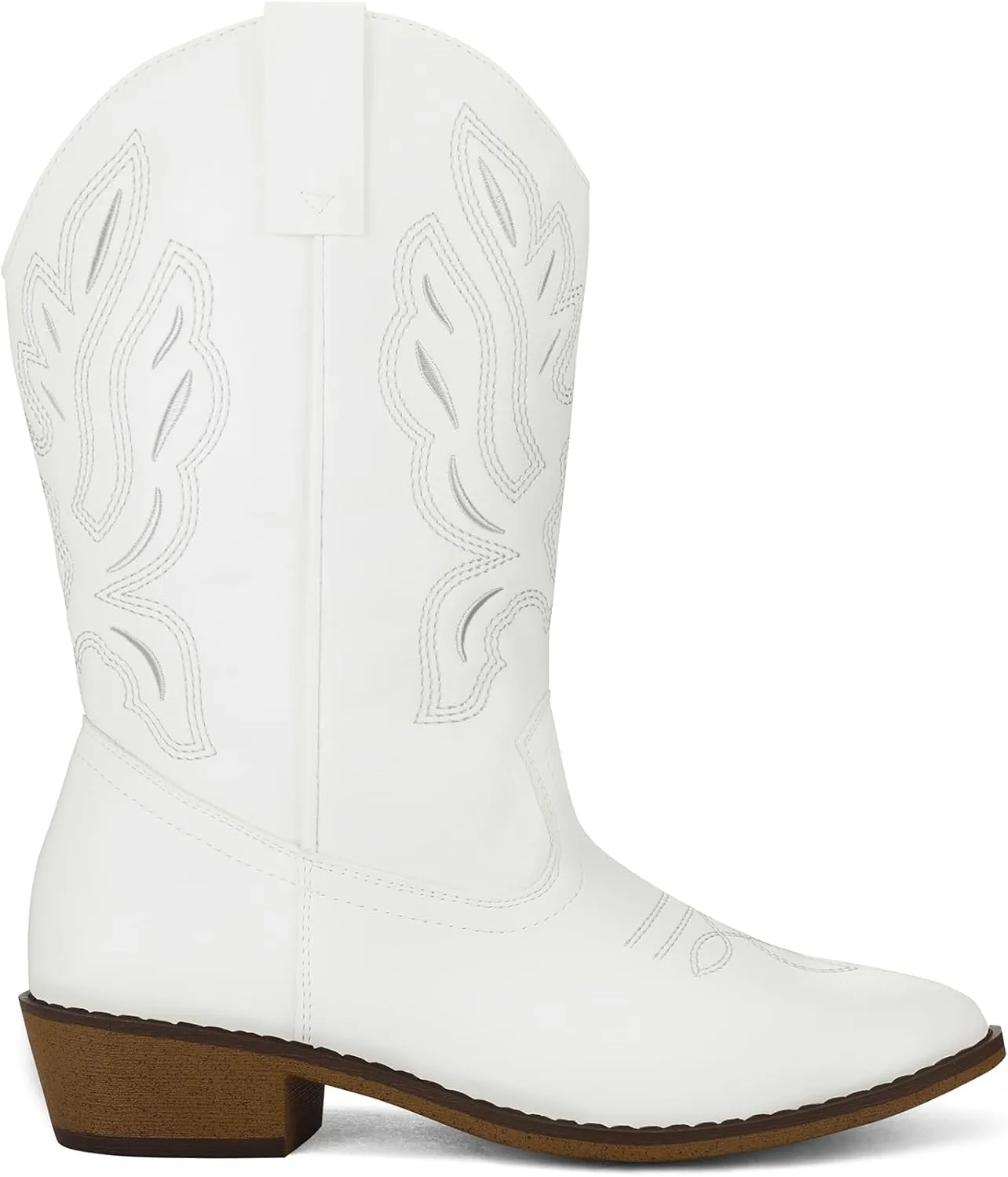 mysoft Women's Wide Calf Cowboy Boots Pull-On Mid-Calf Embroidered Pointed Toe Retro Western Boots