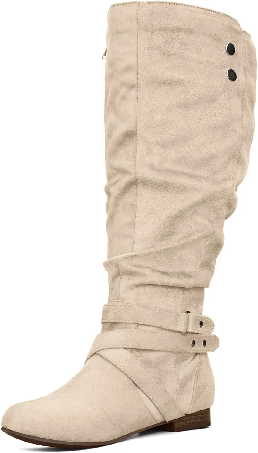 mysoft Women's Wide Calf Knee High Boots Flat Tall Boots with Side Zippers